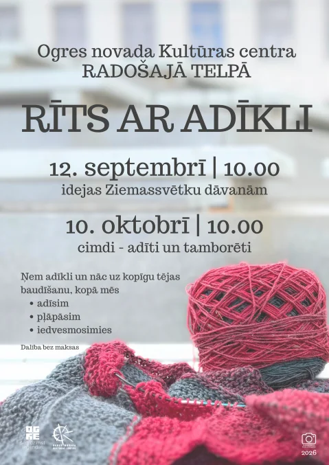 “Rīts ar adīkli” Ogrē: bezmaksas darbnīca 12. septembrī